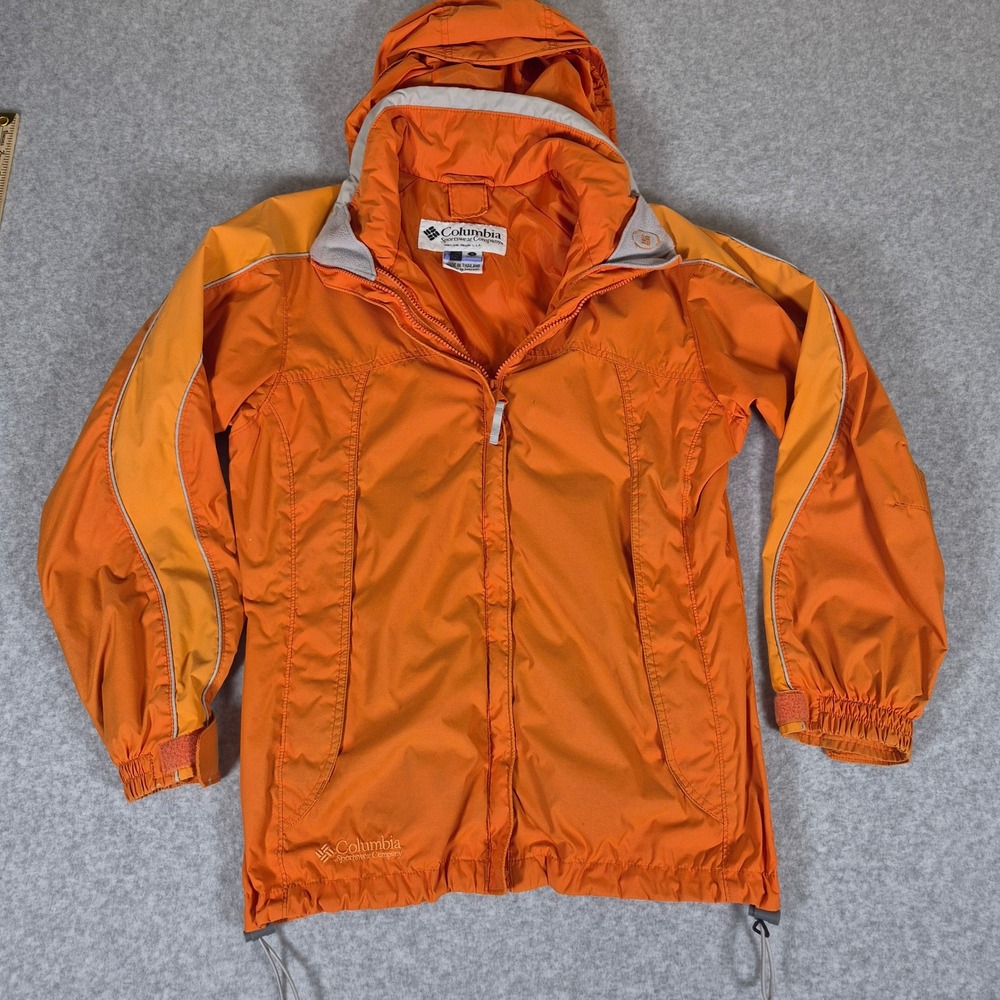 Columbia Rain Jacket Womens Small Orange Interchange Hooded Shell Reflective
